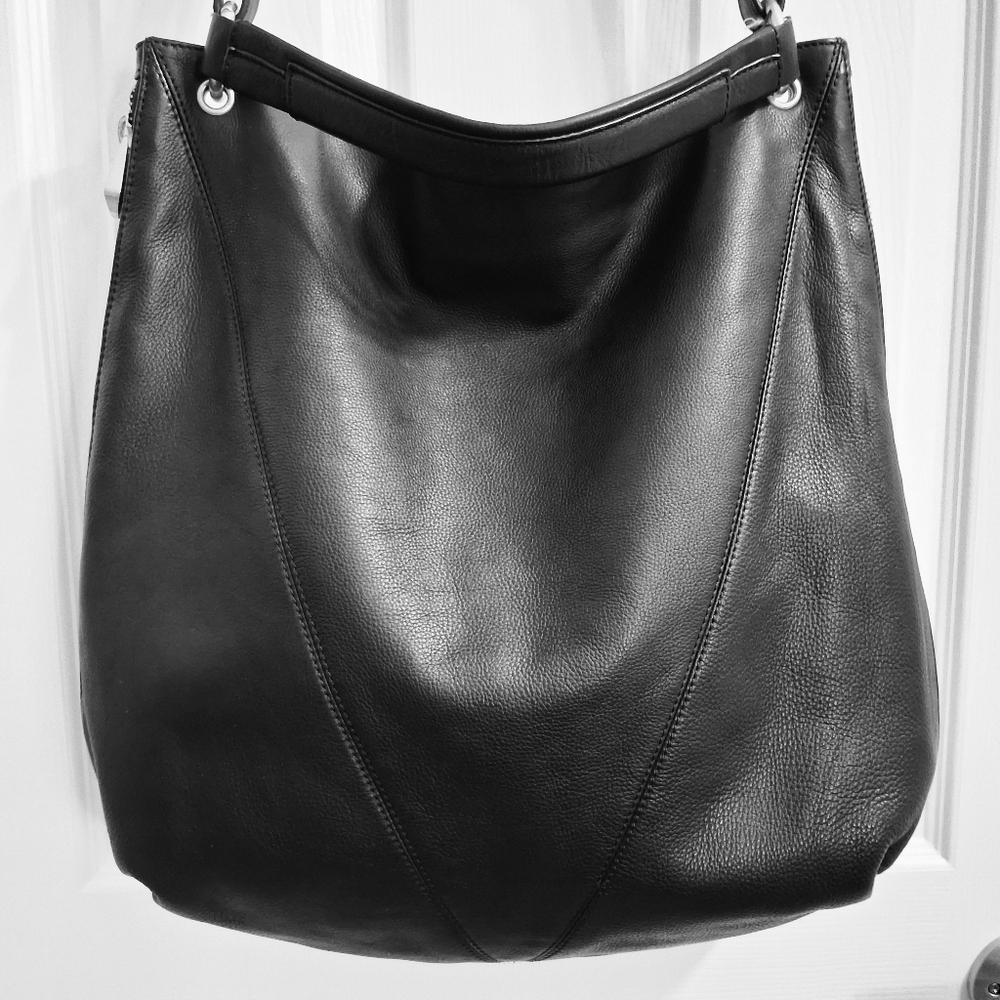 Pour La Victoire Bag Black Leather Hobo Tote Or Shoulder Expandable Zipper - Picture 16 of 16